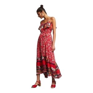 Anthropologie Red Floral High Low Dress